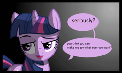 Size: 1024x616 | Tagged: safe, derpibooru import, twilight sparkle, pony, unicorn, female, mare, purple coat, solo, speech bubble