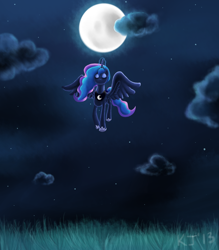 Size: 2100x2400 | Tagged: safe, artist:impishpony, princess luna, alicorn, pony, flying, magic, moon, moon work, night, night sky, solo, stars