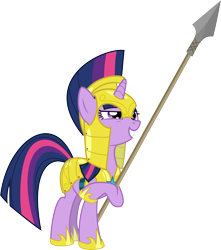 Size: 7000x7909 | Tagged: safe, artist:lightningtumble, derpibooru import, twilight sparkle, unicorn twilight, pony, unicorn, absurd resolution, armor, female, helmet, mare, royal guard, royal guard armor, simple background, spear, transparent background, vector, warrior twilight sparkle