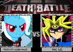 Size: 1008x720 | Tagged: safe, derpibooru import, trixie, alicorn amulet, death battle, exploitable meme, meme, yami yugi, yu-gi-oh!, yugi muto