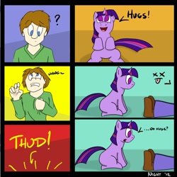 Size: 2000x2000 | Tagged: safe, artist:zackthekajillionth, derpibooru import, twilight sparkle, human, comic, cute, filly, high res, hug