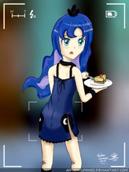 Size: 1200x1600 | Tagged: safe, artist:vanillafox2035, princess luna, human, cake, camera, camera shot, caught, humanized, solo