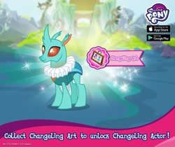 Size: 940x788 | Tagged: safe, derpibooru import, cornicle, starlight glimmer, trixie, changedling, changeling, pony, unicorn, to change a changeling, apple, changeling actor, food, gameloft, google, ruff (clothing)