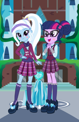 Size: 800x1224 | Tagged: safe, artist:themexicanpunisher, derpibooru import, trixie, twilight sparkle, equestria girls, clothes, crystal prep academy uniform, female, lesbian, school uniform, shipping, twixie