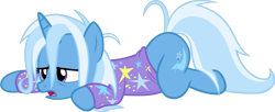 Size: 2556x1038 | Tagged: safe, artist:zacatron94, derpibooru import, trixie, pony, unicorn, bed mane, clothes, female, hangover, mare, morning ponies, pajamas, simple background, solo, transparent background, vector