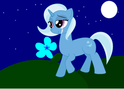 Size: 1220x884 | Tagged: safe, artist:blastolse, derpibooru import, trixie, pony, unicorn, crying, female, flower, mare, smiling, solo