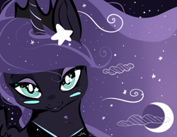 Size: 900x700 | Tagged: safe, artist:clockworkquartet, princess luna, alicorn, pony, blushing, female, horn, mare, solo