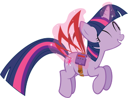 Size: 10031x7694 | Tagged: safe, artist:up1ter, derpibooru import, twilight sparkle, unicorn twilight, pony, unicorn, absurd resolution, artificial wings, augmented, cute, eyes closed, female, glowing horn, grin, happy, horn, magic, magic wings, magitek, mare, simple background, smiling, solo, transparent background, vector, wings