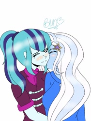 Size: 768x1024 | Tagged: safe, artist:brickercupmasterx3, derpibooru import, sonata dusk, trixie, equestria girls, blushing, female, kissing, lesbian, shipping, trixiedusk