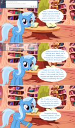 Size: 1280x2168 | Tagged: safe, artist:hakunohamikage, derpibooru import, trixie, pony, ask, ask-princesssparkle, book, bookshelf, female, golden oaks library, mare, solo, tumblr