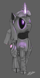 Size: 666x1280 | Tagged: safe, artist:synad, derpibooru import, twilight sparkle, pony, robot, unicorn, female, mare, purple coat, solo