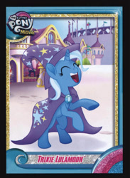 Size: 730x1000 | Tagged: safe, derpibooru import, trixie, pony, unicorn, my little pony: the movie, card, collector card, cute, diatrixes, female, mare, rearing, solo
