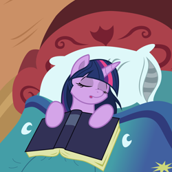 Size: 5000x5000 | Tagged: safe, artist:joey darkmeat, artist:mamandil, derpibooru import, twilight sparkle, absurd resolution, bed, book, eyes closed, female, pillow, sleeping, solo