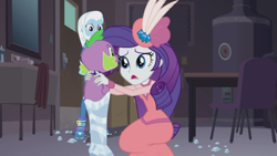 Size: 1920x1080 | Tagged: safe, derpibooru import, screencap, rarity, spike, spike the regular dog, trixie, dog, better together, equestria girls, rarity investigates: the case of the bedazzled boot, boot, detective rarity, rarity investigates (eqg): trixie