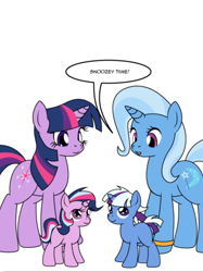 Size: 355x474 | Tagged: safe, artist:dekomaru, derpibooru import, trixie, twilight sparkle, oc, oc:aurora, oc:nebula, ask, colt, female, filly, lesbian, magical lesbian spawn, male, offspring, parent:trixie, parent:twilight sparkle, parents:twixie, shipping, tumblr, tumblr:ask twixie, twixie