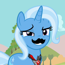 Size: 720x720 | Tagged: safe, derpibooru import, trixie, pony, unicorn, alicorn amulet, female, mare, meme, moustache, moustache edit, solo