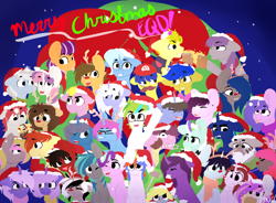 Size: 4750x3504 | Tagged: safe, artist:dino_horse, derpibooru import, maud pie, starlight glimmer, sweetie belle, trixie, oc, oc:alabaster aria, oc:armosk, oc:avici flower, oc:coin chaser, oc:ferrum, oc:free quill, oc:ginkgo featherhat, oc:hokkyokusei, oc:krafty kitsune, oc:kylia rynn, oc:light landstrider, oc:lunar frost, oc:mystic thunder, oc:nova aurora, oc:procellus, oc:pulse, oc:render point, oc:seren starfall, oc:shell watch, oc:stargazer, oc:sun spring, oc:sunny glaze, pony, unicorn, zebra, avifrost, christmas, equestria daily, gift art, giorno giovanna, group photo, holiday, jojo's bizarre adventure, qurora, zebra oc