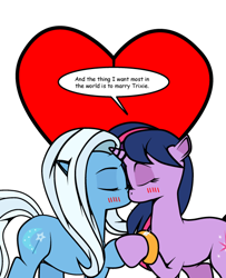 Size: 488x600 | Tagged: safe, artist:dekomaru, derpibooru import, trixie, twilight sparkle, ask, female, heart, kissing, lesbian, ring, shipping, tumblr, tumblr:ask twixie, twixie