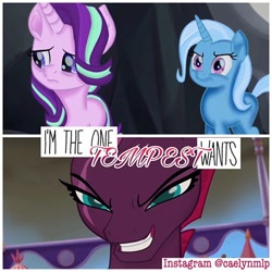 Size: 480x480 | Tagged: safe, derpibooru import, edit, edited screencap, screencap, starlight glimmer, tempest shadow, trixie, pony, unicorn, my little pony: the movie, instagram