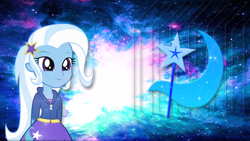 Size: 2732x1536 | Tagged: safe, artist:hawk9mm, artist:jamesg2498, derpibooru import, trixie, equestria girls, cutie mark, lens flare, solo, space, vector, wallpaper