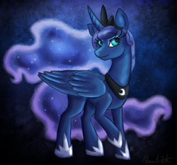 Size: 1333x1241 | Tagged: safe, artist:theleatherdragoni, princess luna, alicorn, pony, alternate hairstyle, female, horn, mare, solo