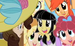 Size: 900x550 | Tagged: safe, artist:daeternal, derpibooru import, applejack, fluttershy, pinkie pie, rainbow dash, rarity, twilight sparkle, sweet and elite, braces, human coloration, humanized, mane six, natural hair color, scene interpretation