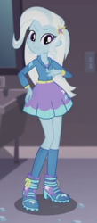 Size: 260x598 | Tagged: safe, derpibooru import, screencap, trixie, better together, equestria girls, rarity investigates: the case of the bedazzled boot, boots, clothes, cropped, high heel boots, hoodie, rarity investigates (eqg): trixie, shoes, skirt, solo