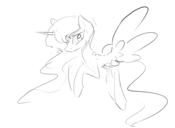 Size: 1280x935 | Tagged: safe, artist:darkflame75, princess luna, alicorn, pony, lunadoodle, monochrome, sketch, solo