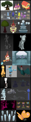 Size: 1304x5001 | Tagged: safe, derpibooru import, applejack, nightmare moon, princess platinum, slendermane, trixie, twilight sparkle, butterfly, cockatrice, earth pony, pony, squid, 3d, armor, big crown thingy, blender, cloud, crown, element of honesty, element of kindness, element of laughter, element of loyalty, element of magic, elements of harmony, ice cream shop, low poly, model, r-dash 5000, slenderpony, statue, town hall, tree, zecora's hut