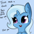 Size: 1650x1650 | Tagged: safe, artist:tjpones, derpibooru import, trixie, pony, unicorn, blue background, bronybait, bust, cheek fluff, chibi, cute, dialogue, diatrixes, ear fluff, female, leaning, mare, meme origin, open mouth, simple background, smiling, solo, third person, tjpones is trying to murder us, trixie made a friend, wholesome