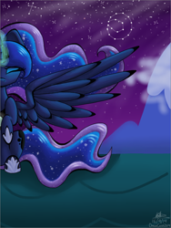 Size: 1536x2048 | Tagged: safe, artist:duskanddashie, princess luna, alicorn, pony, female, horn, mare, night, solo