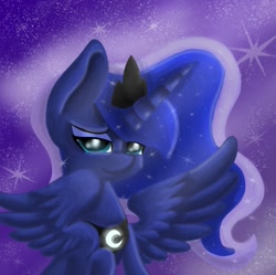 Size: 1289x1286 | Tagged: safe, artist:duskanddashie, princess luna, alicorn, pony, female, flying, horn, mare, solo