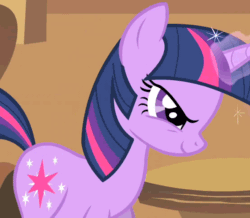 Size: 592x516 | Tagged: safe, derpibooru import, screencap, twilight sparkle, unicorn twilight, pony, unicorn, a bird in the hoof, >:), animated, evil grin, female, glowing horn, grin, horn, magic, mare, ominous, prepare your anus, pure unfiltered evil, rapeface, smiling, smirk, solo