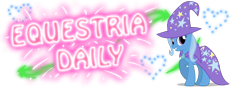 Size: 1000x350 | Tagged: safe, derpibooru import, trixie, banner, cape, clothes, eqd banner, equestria daily, fireworks, hat, simple background, solo, transparent background, trixie's cape, trixie's hat