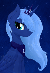 Size: 1249x1823 | Tagged: safe, artist:wolfypon, princess luna, alicorn, pony, looking at you, night sky, s1 luna, sitting, solo