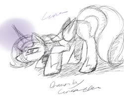 Size: 640x511 | Tagged: safe, artist:lonewolfbeliever, princess luna, alicorn, pony, monochrome, sketch, solo