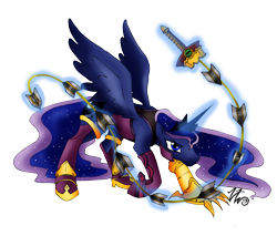 Size: 2534x2154 | Tagged: safe, artist:mistress-of-nochs, princess luna, alicorn, pony, clothes, costume, ivy valentine, nightmare night, solo, soul calibur, whip sword