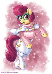 Size: 707x1000 | Tagged: safe, artist:pyropk, derpibooru import, posey shy, pegasus, pony, cap, clothes, cosplay, costume, diamond, female, glasses, hat, mare, meganekko, milf, pokémon, skirt, solo, wicke