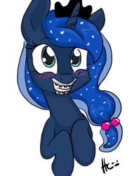 Size: 600x800 | Tagged: safe, artist:kinkiepinkiepie, princess luna, alicorn, pony, alternate hairstyle, blushing, braces, cute, drawing, drawthread, female, lunabetes, mare, simple background, smiling, solo, transparent background