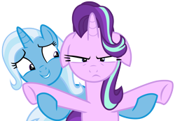 Size: 7200x5000 | Tagged: safe, artist:greenmachine987, derpibooru import, starlight glimmer, trixie, pony, unicorn, all bottled up, absurd resolution, annoyed, duo, floppy ears, simple background, transparent background, trixie's puppeteering, underhoof, vector