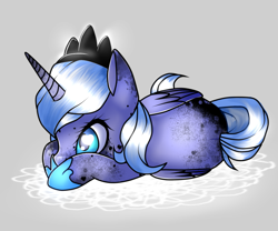 Size: 979x816 | Tagged: safe, artist:sofilut, princess luna, alicorn, pony, filly, freckles, heart eyes, solo, wingding eyes, woona