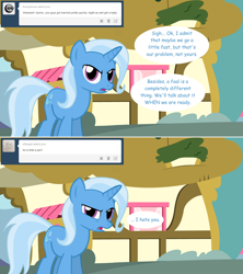 Size: 1280x1444 | Tagged: safe, artist:hakunohamikage, derpibooru import, trixie, pony, ask, ask-princesssparkle, solo, tumblr