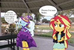 Size: 900x617 | Tagged: safe, artist:knightridergirl80, derpibooru import, sunset shimmer, trixie, equestria girls, equestria girls in real life, out of character