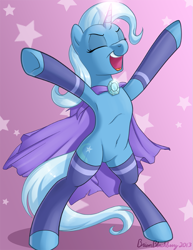 Size: 695x899 | Tagged: safe, artist:brianblackberry, derpibooru import, trixie, pony, armpits, belly button, bipedal, leg warmers, solo