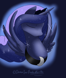 Size: 1024x1195 | Tagged: safe, artist:demonfox, princess luna, alicorn, pony, eyes closed, portrait, solo, spread wings