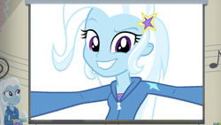 Size: 1280x720 | Tagged: safe, derpibooru import, edit, edited screencap, screencap, trixie, better together, equestria girls, happily ever after party, happily ever after party: applejack, cute, diatrixes, female, meme, narcissism, photobombing trixie, solo