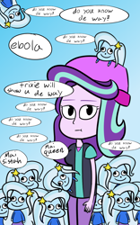 Size: 800x1280 | Tagged: safe, artist:jeffmango, derpibooru import, starlight glimmer, trixie, equestria girls, :t, beanie, crossover, derp, dialogue, ebola, hat, leaning, lidded eyes, looking at you, meme, multeity, smiling, sonic the hedgehog (series), speech bubble, trixie army, ugandan knuckles, unamused, wat