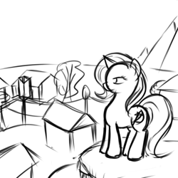 Size: 1000x1000 | Tagged: safe, artist:theparagon, derpibooru import, trixie, pony, unicorn, female, mare, monochrome, solo, wip