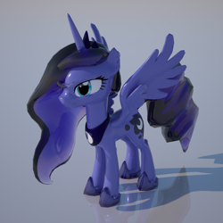 Size: 2600x2600 | Tagged: safe, artist:duskie-06, princess luna, alicorn, pony, 3d, reflection, solo, spread wings