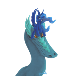 Size: 900x959 | Tagged: safe, artist:glacialfalls, princess luna, alicorn, dragon, pony, simple background, transparent background